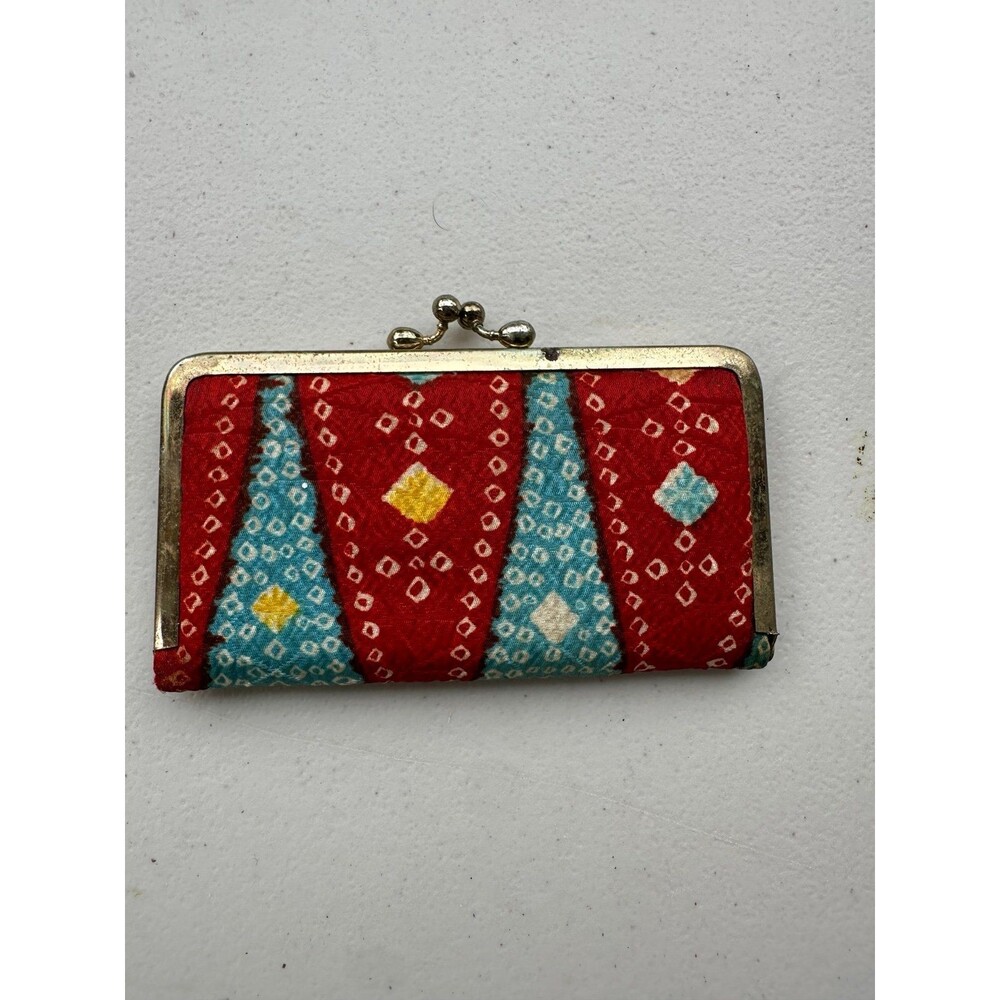 Japanese Gamaguchi Shibori Tie-Dye Kiss Lock Clasp Rectangle Clutch Coin Purse - Picture 2 of 3